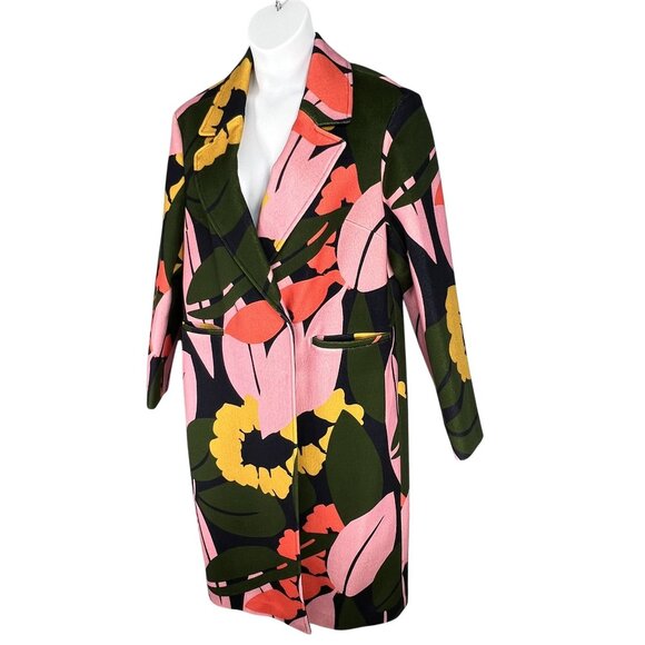 Boden Constance NWT Womens 10 Abstract Floral Wool Coat Bold Colorful Outerwear - Picture 6 of 16